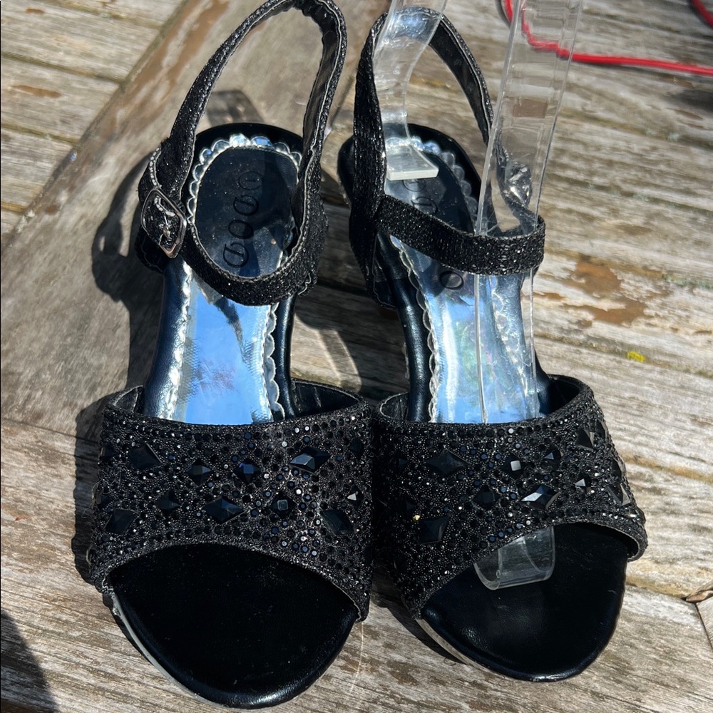 Elegant Black Beaded Kids Dress Shoes